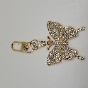 Rhinestone Gold Butterfly 1.5" Keyring